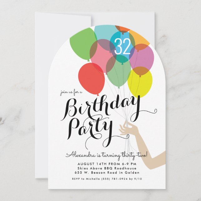 Bright Balloons Adult Birthday Party Invitation (Front)