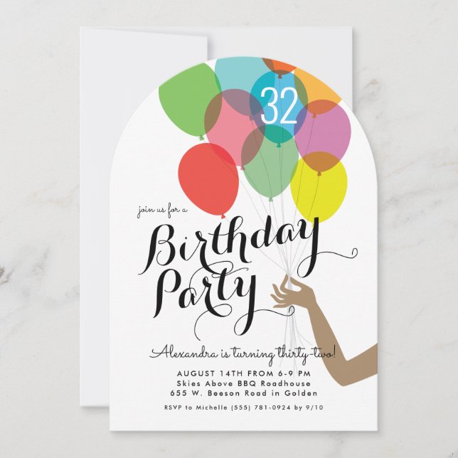 Bright Balloons Adult Birthday Party Invitation (Front)