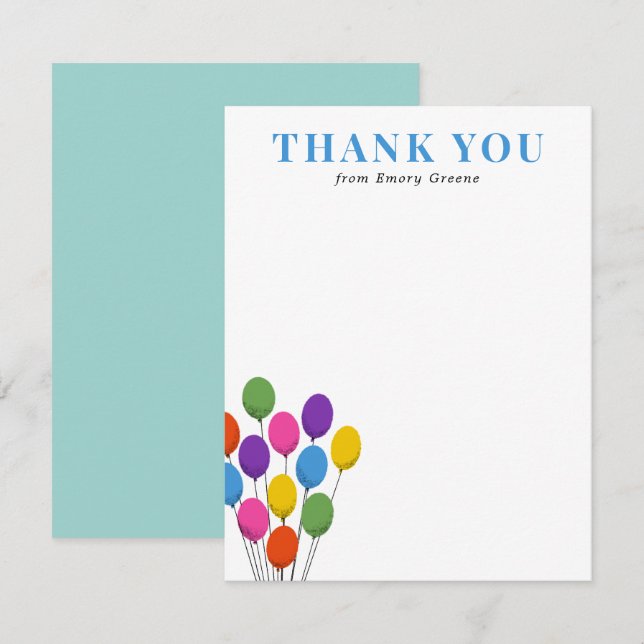 Bright Balloons Birthday Thank You Note (Front/Back)