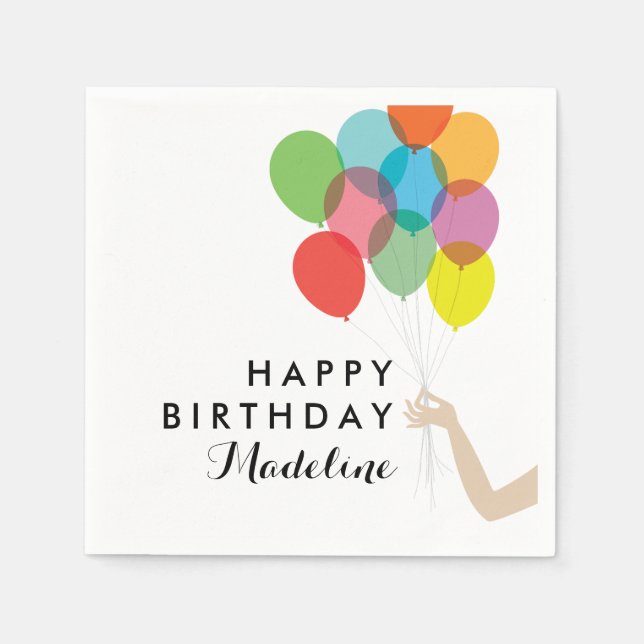 Bright Balloons Customised Happy Birthday Napkins (Front)