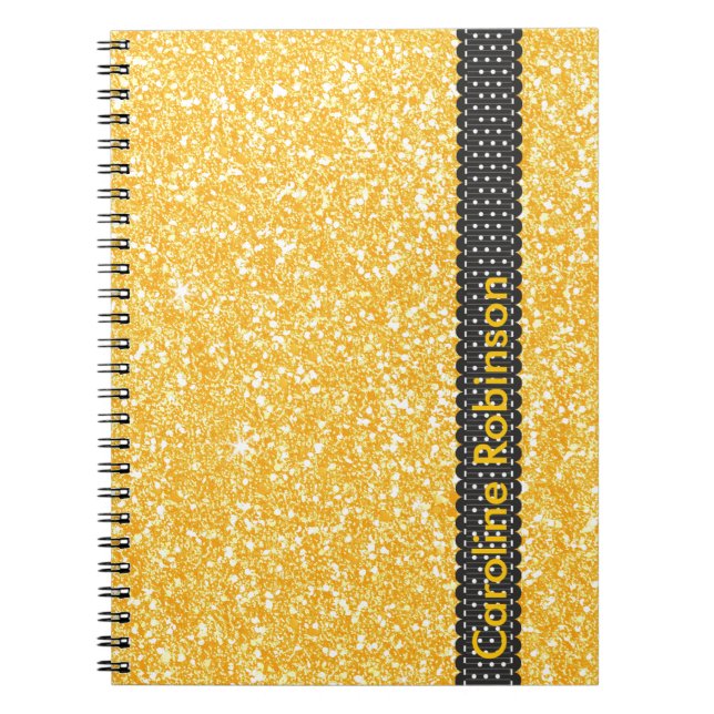 Bright Banana Yellow Faux Glitter Personalised Notebook (Front)