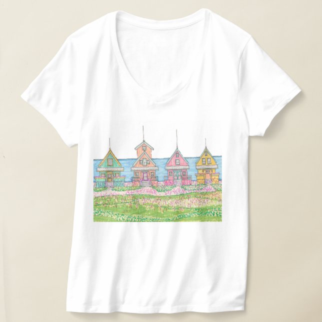 Bright Beach Cottage Vneck Tshirt (Laydown)
