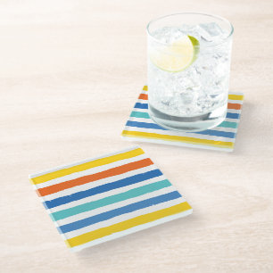 Bright Beachy Striped Pattern Glass Coaster