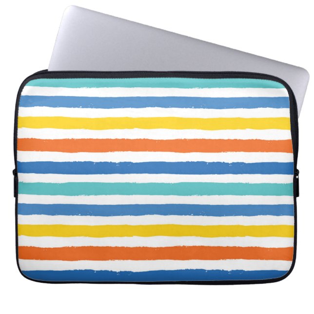 Bright Beachy Striped Pattern Laptop Sleeve (Front)