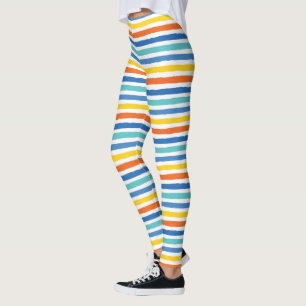 Bright Beachy Striped Pattern Leggings