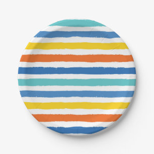 Bright Beachy Striped Pattern Paper Plate