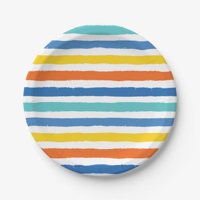 Bright Beachy Striped Pattern Paper Plate (Front)
