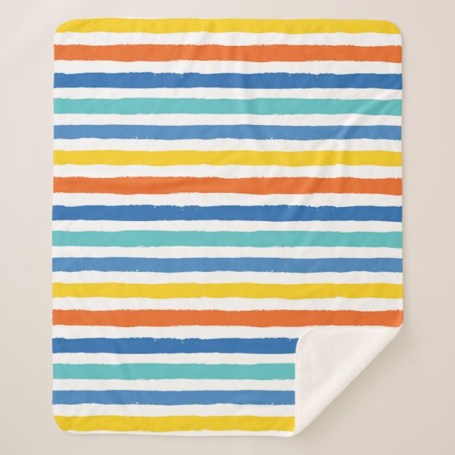 Bright Beachy Striped Pattern Sherpa Blanket (Front)