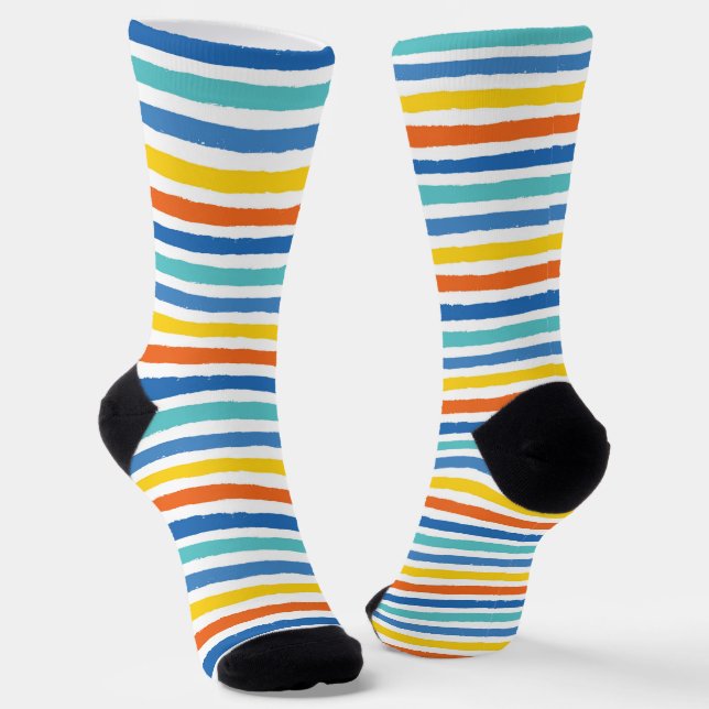 Bright Beachy Striped Pattern Socks (Angled)