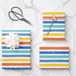 Bright Beachy Striped Pattern Wrapping Paper Sheet