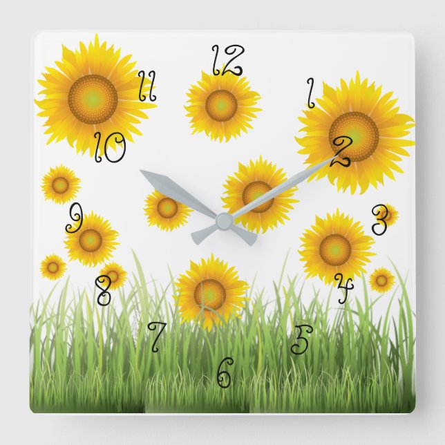 Bright Beautiful and Elegant Sunflower Square Wall Clock (Front)