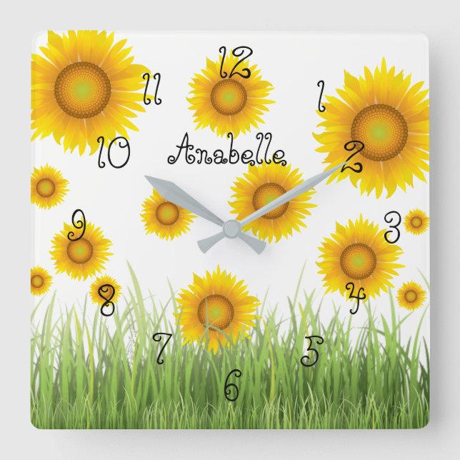 Bright Beautiful and Elegant Sunflower Square Wall Clock (Front)