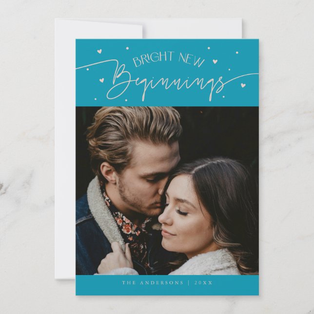 Bright Beginnings New Year Aqua Blue Photo  Holiday Card (Front)