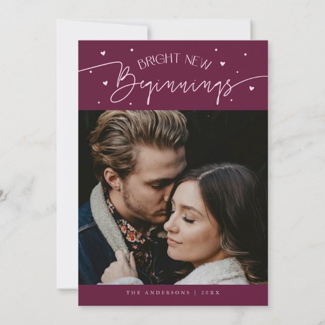 Bright Beginnings New Year Cranberry Photo  Holiday Card (Front)