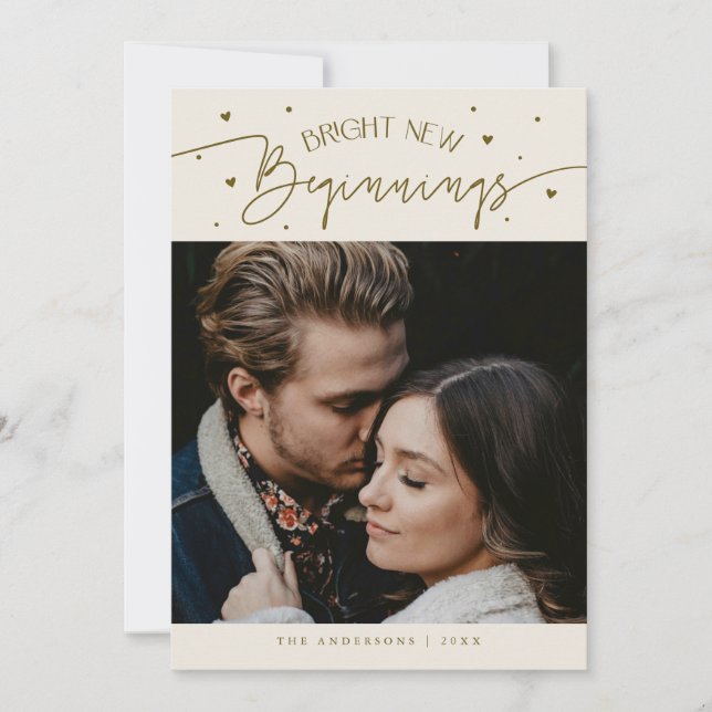 Bright Beginnings New Year Cream Photo  Holiday Card (Front)