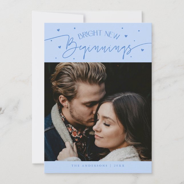 Bright Beginnings New Year Icy Blue Photo  Holiday Card (Front)