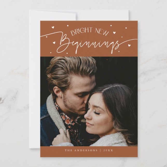 Bright Beginnings New Year Terracotta Photo  Holiday Card (Front)