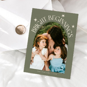 Bright Beginnings Sage Green Arch New Years Holiday Card