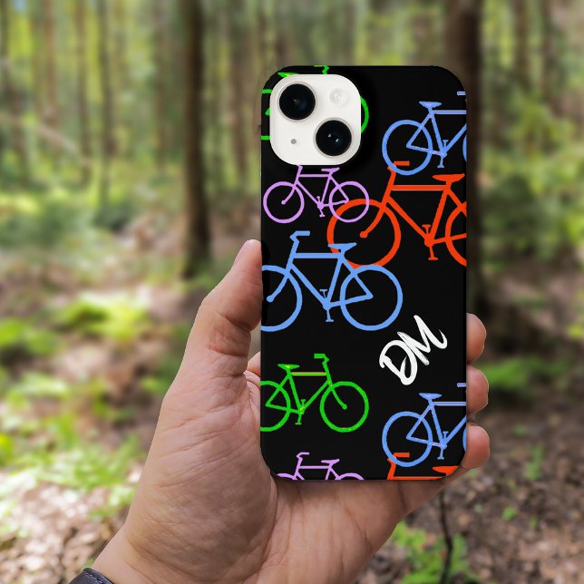 Bright Bicycles Pattern Monogram iPhone Case (Creator Uploaded)