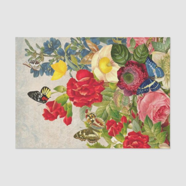 Bright Big Flowers and Butterflies  Tissue Paper (Front)