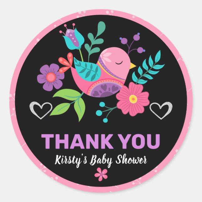 Bright Bird & Floral Mexican Fiesta Baby Shower Classic Round Sticker (Front)