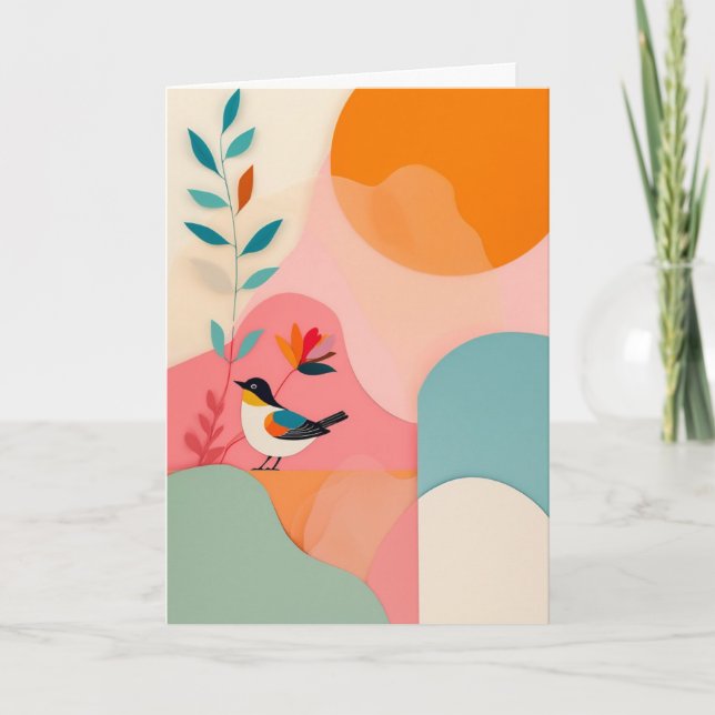 Bright Bird on Pink Hill Card (Front)