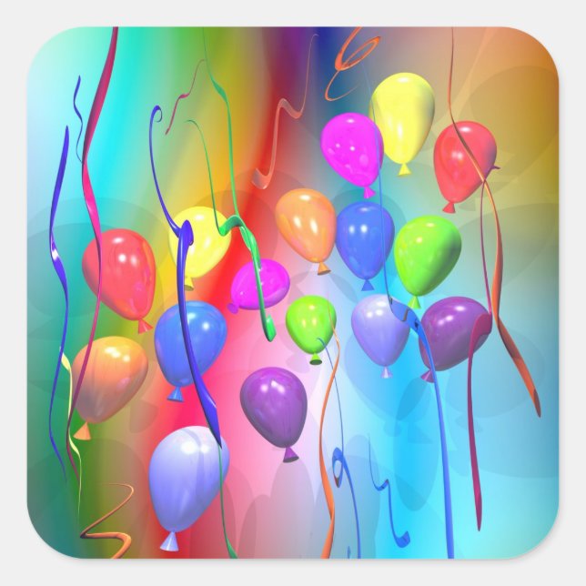 Bright Birthday Balloons Square Sticker (Front)