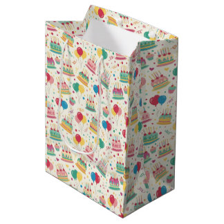 Bright Birthday Cakes and Balloons Wrapping Paper Medium Gift Bag