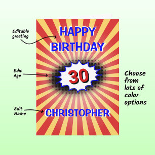 Bright birthday custom name and age retro card