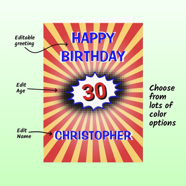 Bright birthday custom name and age retro card (Creator Uploaded)