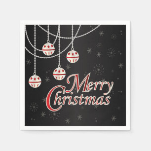 Bright Black, Red and White Merry Christmas Napkin
