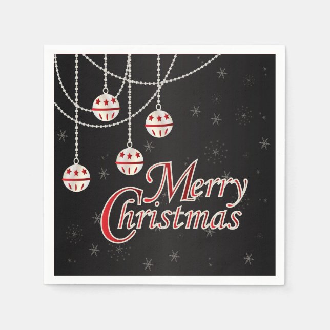 Bright Black, Red and White Merry Christmas Napkin (Front)