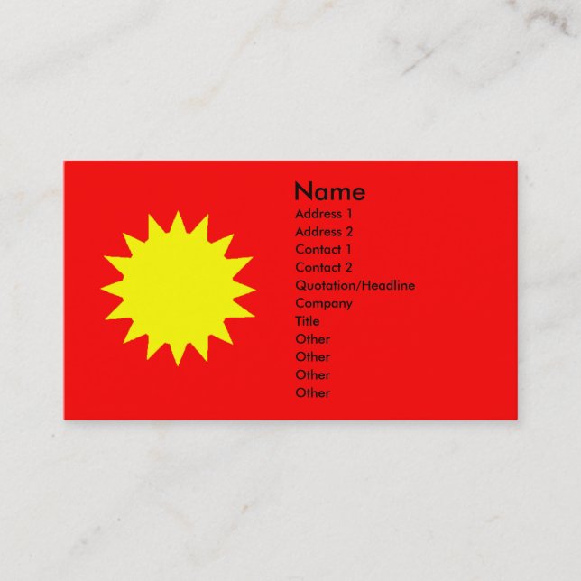 Bright Blazing Yellow Sun on Red Background Solar Business Card (Front)