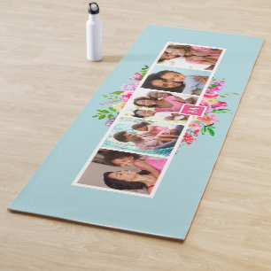 Bright Blooms 5 Photo Collage Monogrammed Yoga Mat