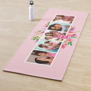 Bright Blooms 5 Photo Collage Monogrammed Yoga Mat