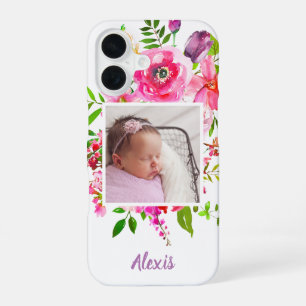 Bright Blooms Custom Photo Monogram iPhone 16 Case