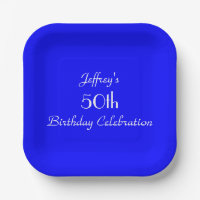 Bright Blue, 50th Birthday Party Minimalist Square