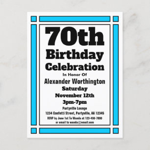 Bright Blue 70th Birthday Invitation Postcard