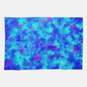 Bright Blue Abstract Brush Strokes Design Tea Towel