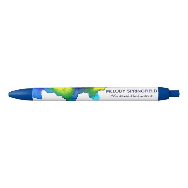 Bright Blue Abstract Watercolor Custom Marketing Black Ink Pen (Front)