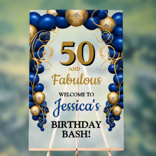 Bright Blue and Flat Gold Birthday Party Acrylic Sign