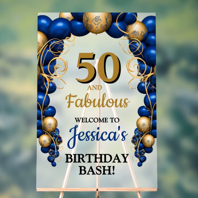Bright Blue and Flat Gold Birthday Party Acrylic Sign (Neutral)