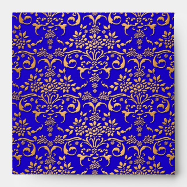 Bright Blue and Gold Fancy Damask Pattern Envelopes (Front)