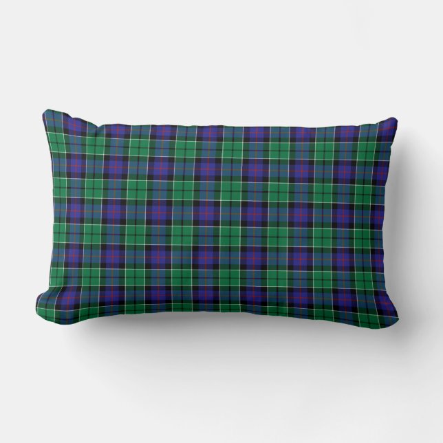 Bright Blue and Green Leslie Clan Scottish Plaid Lumbar Cushion (Front)