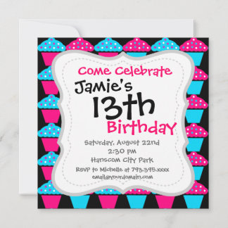 Bright Blue and Hot Pink Cupcake Pattern Invitation