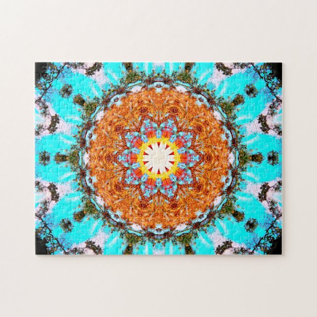 Bright Blue and Orange Star-Shaped Mandala Jigsaw Puzzle (Horizontal)
