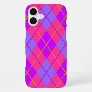 Bright Blue and Pink Argyle Pattern iPhone 16 Plus Case