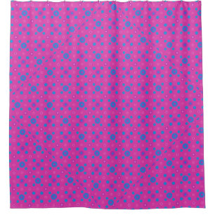 Bright Blue and Pink Quirky Polka Dots on Magenta Shower Curtain