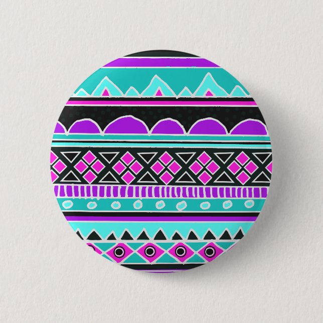 Bright Blue and purple tribal pattern 6 Cm Round Badge (Front)