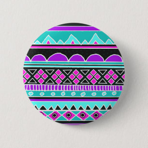 Bright Blue and purple tribal pattern 6 Cm Round Badge